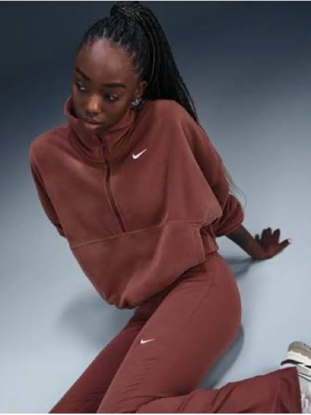 Women's Nike One Therma-FIT Oversized 1/2-Zip Fleece Top Red Sepia